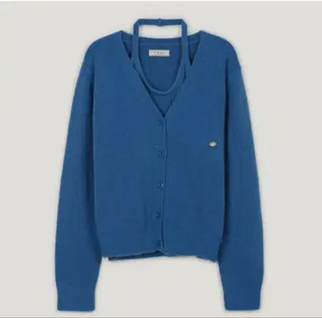 파란색 버튼 긴팔 가디건