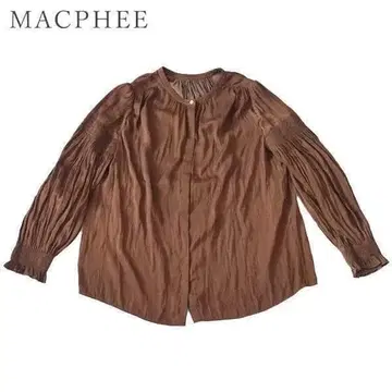컨디션 최상 맥피 긴팔 노카라 개더 블라우스 셔츠 브라운