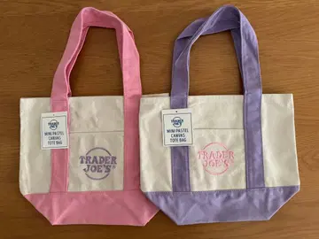 택 포함 새상품 트레이더 조스 파스텔 미니 토트 퍼플 핑크 2세트