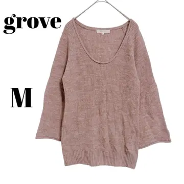[그로브] 벨 슬리브 니트 핑크 상의 체형 커버 슬림 페미닌
