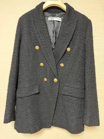 [ 새상품급 ] ZARA 자라 블랙 트위드 자켓 골드 버튼 M