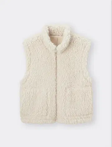 GU 컬리 플리스 지퍼 베스트 아이보리