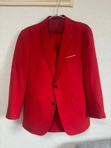 빨간색 심플 블레이저 2개 버튼 베스트 바지