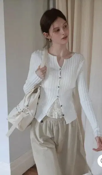 EGGKA 리브 버튼업 니트 가디건