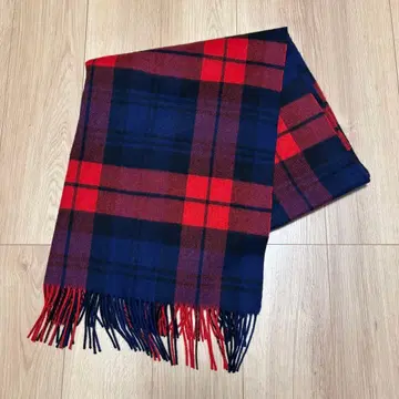 아쿠아스큐텀 머플러 빨간색 네이비 체크 무늬