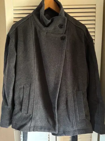 nugu 하이넥 하프 코트 차콜 그레이
