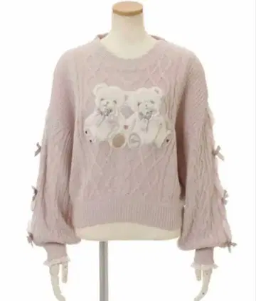 LIZLISA 트윈 베어 니트탑 핑크