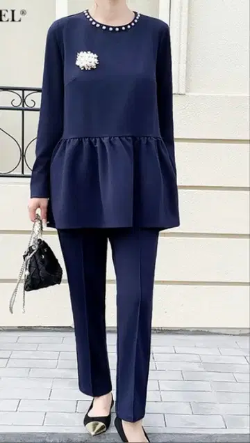 목 진주 셋업 M 사이즈 네이비