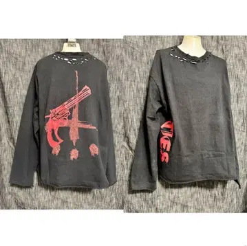 정가 30800엔 CVTVLIST 데미지 가공 풀오버 티셔츠 블랙