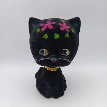 레트로 플라워 반려동물 흔들 인형 검은 고양이 크로네코