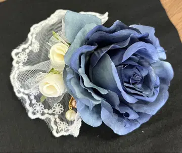 핸드메이드 코사지 조화 레이스 펄 파란 장미