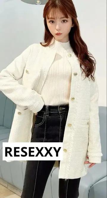 [새상품급] RESEXXY 트위드 노카라 자켓 아이보리 화이트 여성용
