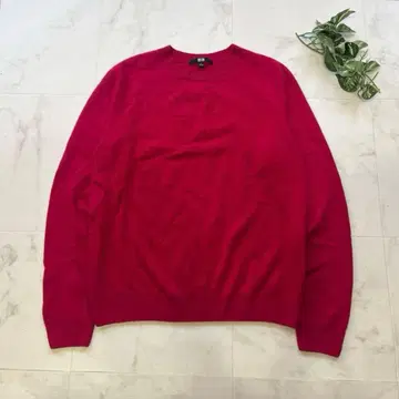 새상품급 UNIQLO 캐시미어 100% 풀오버 니트 사이즈 L 핑크 레드