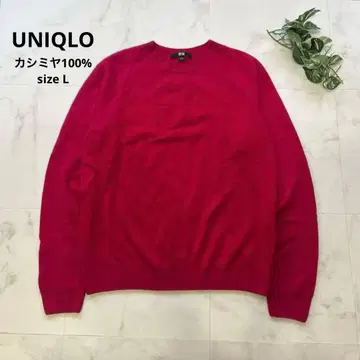 새상품급 UNIQLO 캐시미어 100% 풀오버 니트 사이즈 L 핑크 레드