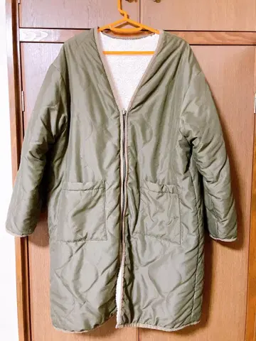 올리브색 후드 부착 롱 자켓