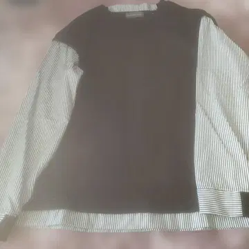 이소재 믹스 긴팔 T셔츠 블랙/스트라이프