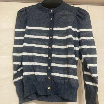 Lily Brown 라메 시어 가디건 퍼프 슬리브 네이비 택 포함 새상품