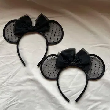 디즈니 머리띠 2개 블랙 리본 튤 레이스 도트