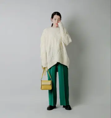 ESLOW 알파카 울 빅 케이블 크루넥 스웨터