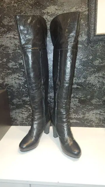 새상품급 cafenoir 니하이 부츠 하이힐 천연 가죽 카페 느와르 블랙