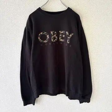 OBEY 맨투맨 로고 프린트 꽃무늬 스트릿 블랙 M