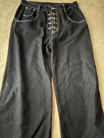 블랙 와이드 리지드 데님 팬츠