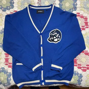 AVIREX 가디건 파란색 자수 로고 포함