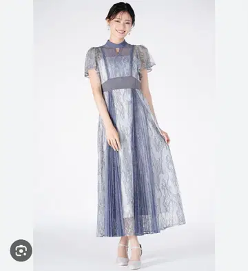 레이스 프릴 하이넥 롱 드레스 머큐리 듀오 결혼식