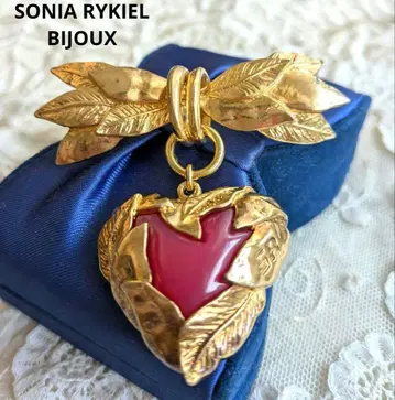 SONIA RYKIEL 핑크 리프 스윙 하트 브로치 빈티지