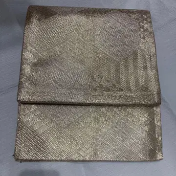 사가니시 순수 실크 골드 컬러 기하학 패턴 후쿠로 오비