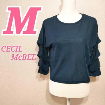 CECIL McBEE 세실 맥비 네이비 7부 소매 프릴 티셔츠