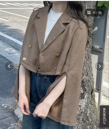 골드 버튼 2way 슬릿 슬리브 숏 자켓