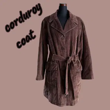 빈티지 코듀로이 코트 벨트 포함 코트 브라운