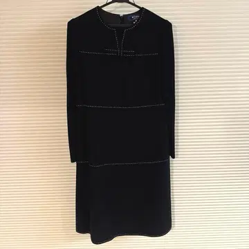 M'S GRACY 블랙 긴팔 무릎 기장 원피스 38 리본 스티치