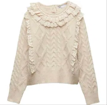 ZARA 모조 진주 레이스 프릴 케이블 니트 S 사이즈