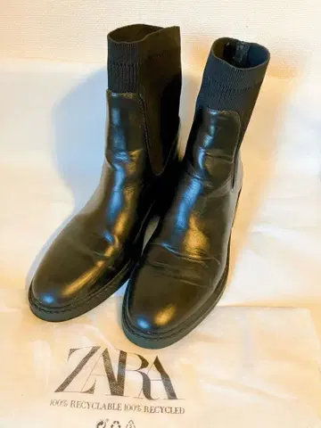 ZARA 블랙 사이드 고어 부츠 중간 힐