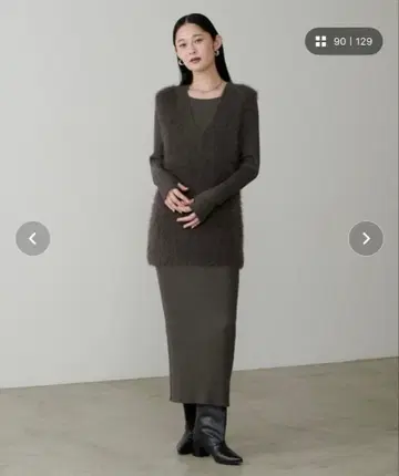 미사용 이번 시즌 LARUTA 리브 니트 원피스 x 페더 베스트 세트