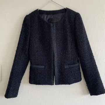 UNTITLED 네이비 노카라 트위드 트위드 자켓