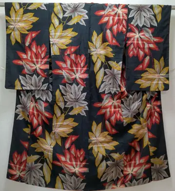 앤티크 순수 실크 가지 잎 짜임 명선 기모노 (819)