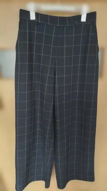 펠리시모 안쪽 미세 기모 네이비 체크 무늬 와이드 팬츠