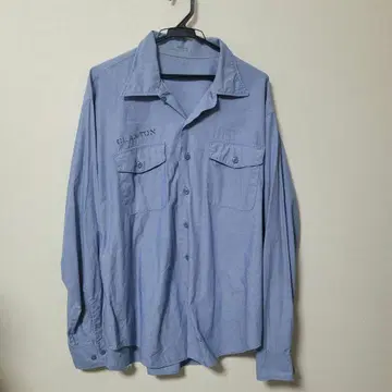 US NAVY 유틸리티 셔츠 샴브레이 셔츠 파란색 80s