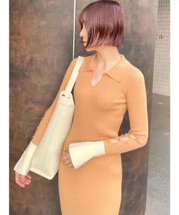 택 포함 새상품! 러그 문 셔츠 칼라 커프스 니트 원피스