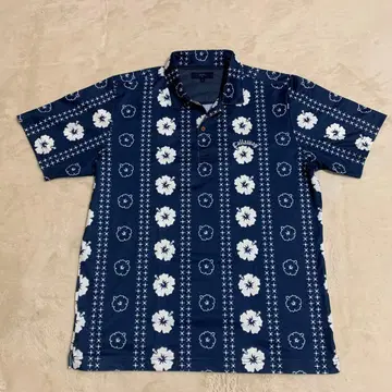 Callaway 플라워 패턴 오픈 카라 타입 반팔 피케 셔츠 LL 사이즈