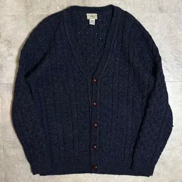 80s L.L.Bean 네이비 니트 가디건 울 페이드