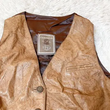 ZERIMAR 브라운 천연 가죽 램 가죽 가죽 베스트
