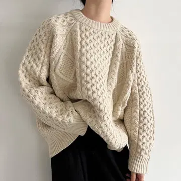 셀렉모카 by son 빈티지라이크 케이블 니트 아이보리