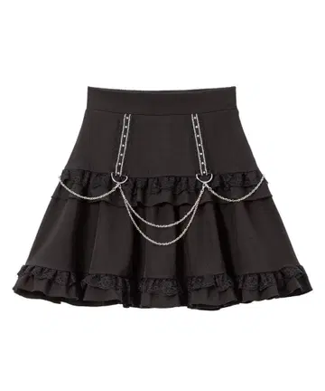 유메텐보 스터드 레이스 블레이드 체인 스커트 블랙 M