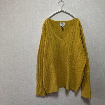 [ ST.JOHNS BAY ] 머스타드 V넥 케이블 니트 스웨터 XXL