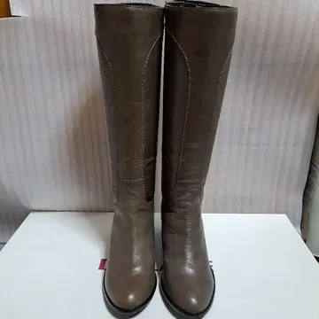 브라운 가죽 롱 부츠 백 지퍼 23.5cm