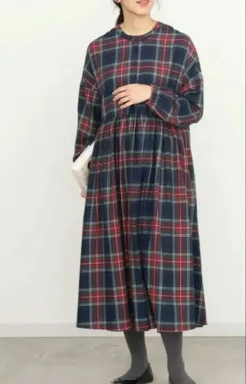 라스트 1장 AUBE 내추럴 계열 타탄 체크 긴팔 원피스 L~LL 새상품